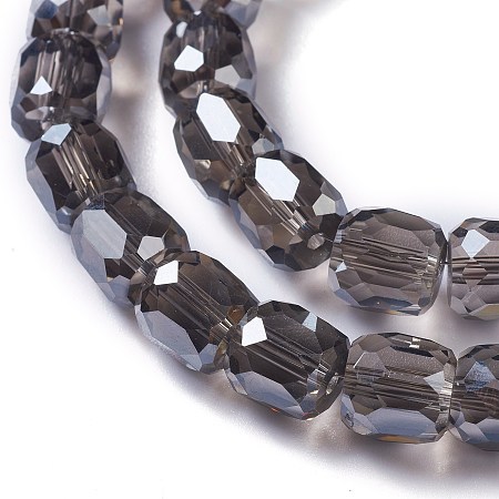 Honeyhandy Electroplate Glass Beads, Pearl Luster Plated, Faceted Barrel, Black, 8x8mm, Hole: 1mm