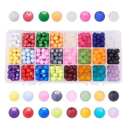 ARRICRAFT 1 Box (about 720 pcs) 24 Color 8mm Round Frosted/Rubberized Style Transparent Glass Beads Assortment Lot for Jewelry Making