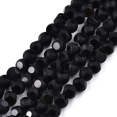 ARRICRAFT Transparent Glass Beads Strands, Faceted(6 Facets), Frosted Round, Black, 4.5x4mm, Hole: 1mm; about 88~100pcs/strand, 14.57 inches~15.75 inches(37~40cm)
