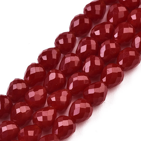 ARRICRAFT Opaque Solid Color Glass Beads Strands, Faceted, Teardrop, Dark Red, 4.5~5x4x4mm, Hole: 1mm, about 97~101pcs/strand, 16.54~18.5 inches(42~47cm)