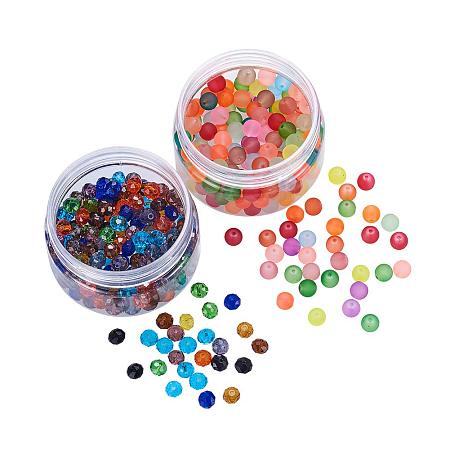 NBEADS 2 Boxes 400 Pcs Mixed Color Faceted Abacus Transparent Glass Beads & Round Frosted Glass Beads, Glass Loose Beads for Jewelry Making and Craft