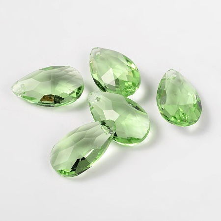 Honeyhandy Faceted Teardrop Glass Pendants, Pale Green, 22x13x7mm, Hole: 1mm