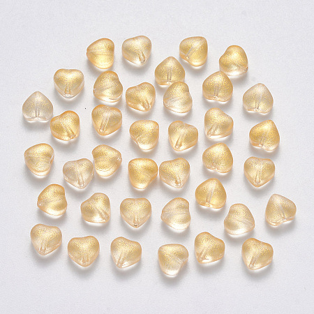Arricraft Transparent Spray Painted Glass Beads, with Glitter Powder, Heart, Gold, 6x6x4mm, Hole: 0.7mm