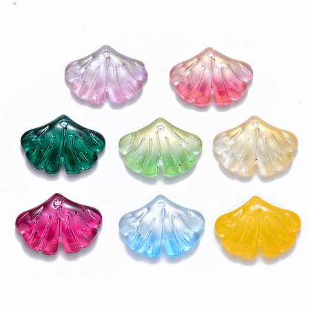 NBEADS Transparent Glass Pendants, Mixed Style, Ginkgo Leaf, Mixed Color, 15x20x4.5mm, Hole: 1.2mm