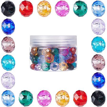 SUNNYCLUE 1 Box 100Pcs 10 Colors Glass European Beads Rondelle Large Hole Spacer Beads Lampwork Glass Beads for DIY Charm Bracelet Jewelry Making, 14mm in Diameter, 8mm Thick, Hole: 5mm