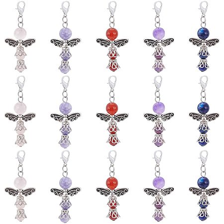 Arricraft 30 Pcs Angel Gemstone Charms, Fairy Wings Charms with Lobster Clasps, Natural Gemstone Angel Pendant for Jewelry Making Accessories