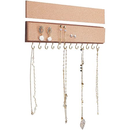 FINGERINSPIRE Stud Earring Necklaces Organizer Storage Hanger with Two Cork Board (One of Them is a Replacement) Wall-Mounted Jewelry Rack for Hanging Earrings, Stud, Rings and Long Necklaces