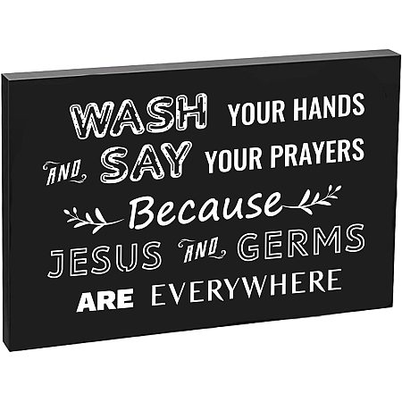 CRASPIRE Funny Bathroom Signs - Wash Your Hands and Say Your Prayers Sign - Rustic Christian Farmhouse Decor, Wood Home Wall Decorations, Wood Wall Art Quotes for Restroom Toilet 7.87 X 5.1 Inch