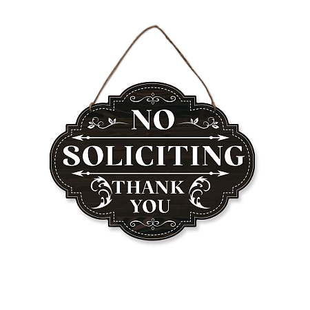 NBEADS No Soliciting Sign, Natural Wood Hanging Plaque No Soliciting Rustic Farmhouse Sign Funny Personalized Decor Signs for Home House Front Door Wall, 28x21.7 cm