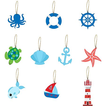 SUPERDANT 40pcs Ocean Theme Wood Cutouts Fish Turtle Octopus Wooden Ornaments Anchor Captain Wheel and Lighthouse Wooden Paint Crafts for Kids Home Living Room Decoration DIY Craft