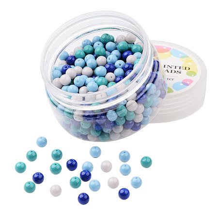 ARRICRAFT 1 Box (About 400pcs) Environmental Baking Painted Glass Pearl Beads 6mm, Caribbean Blue Mix