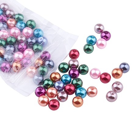 ARRICRAFT 100pcs 12mm Mixed Color Round Glass Pearl Beads Strands Dyed Beads for Jewelry Necklace Craft Making, hole: 1mm