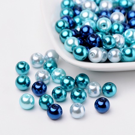 Arricraft Carribean Blue Mix Pearlized Glass Pearl Beads, Mixed Color, 8mm, Hole: 1mm, about 100pcs/bag