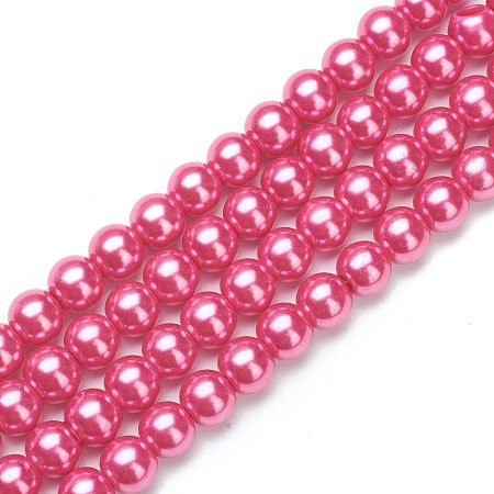 Arricraft Glass Pearl Beads Strands, Pearlized, Round, Hot Pink, 10mm, Hole: 2mm, about 87~92pcs/strand, 31.50 inch(80cm)