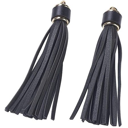 Pandahall Elite 10 pcs 4.3~4.5 Inch PU Leather Cord Tassel Pendants for Key Chain Cellphone Straps DIY Jewelry Accessories, Black