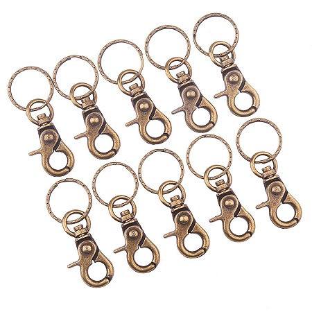 PandaHall Elite Antique Bronze 63x25mm Iron Swivel Snap Hooks Clasps with Key Rings for Craft, about 10pcs/bag