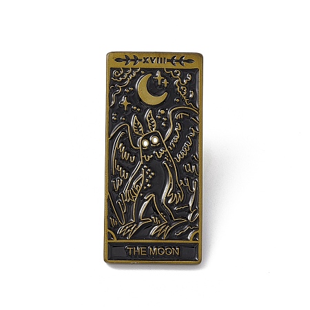Honeyhandy The Moon with Oblong Tarot Card Enamel Pin, Brass Brooch for Backpack Clothes, Red Copper, 30x14x2mm, Pin: 1.2mm.