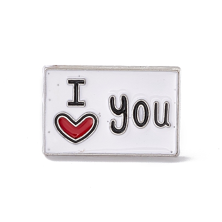 Honeyhandy Valentine's Day Theme Enamel Pin, Word I Love You Alloy Brooch for Backpack Clothes, Platinum, Rectangle Pattern, 16x25x2mm