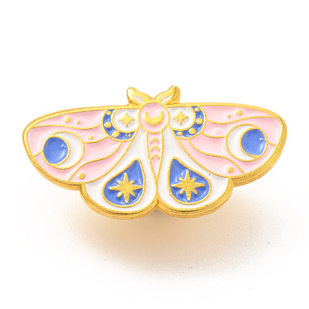 Honeyhandy Alloy Enamel Brooches, Enamel Pin, with Butterfly Clutches, Butterfly, Golden, Pink, 15x27.5x9.5mm