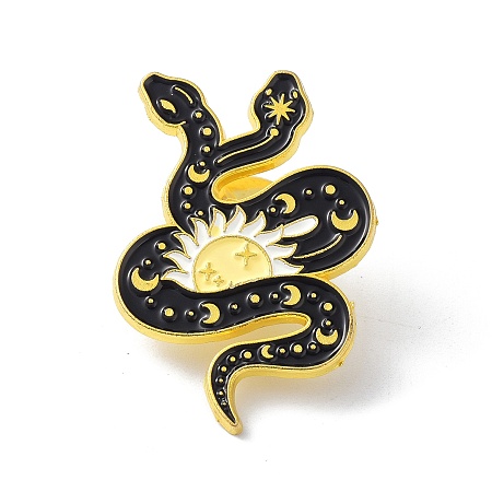 Honeyhandy Snake with Sun Black Art Cool Enamel Pin, Alloy Enamel Brooch for Backpacks Clothes, Golden, White, 32x22.5x9.5mm, Pin: 1mm