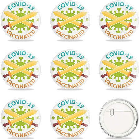 GLOBLELAND 9 Pcs COVID-19 Vaccine Buttons, Vaccinated Button Pins for Men's/Women's Brooches or Doctors, Nurses, Hospitals, 2-1/4 Inch