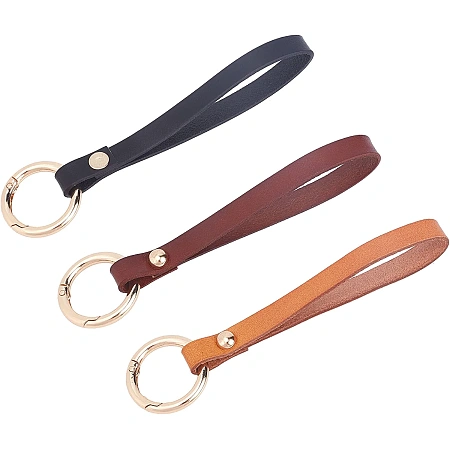 WADORN 3 Colors Genuine Leather Wristlet Strap, 5.5 Inch Leather Keychain Wrist Strap Purse Wrist Lanyard Replacement Keychain Hand Strap with Alloy Clasp for Short Clutch Bag Handbag Phone Case