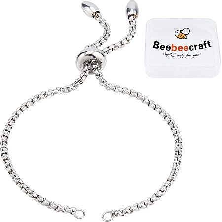 Beebeecraft 1 Box 10 Strand Adjustable Slider Chain Bracelet Stainless Steel 8.6Inch Jewelry Making Chains with Ball Ends for Women Semi Finished DIY