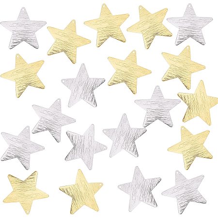 Pandahall Elite 20pcs Star Charms Pendant 2 Colors Star Shape Charms Brass Stamping Blanks for DIY Bracelet Necklace Earring Jewelry Hair Accessories,Golden&Platinum, 36.5x38.5mm(1.4x1.5
