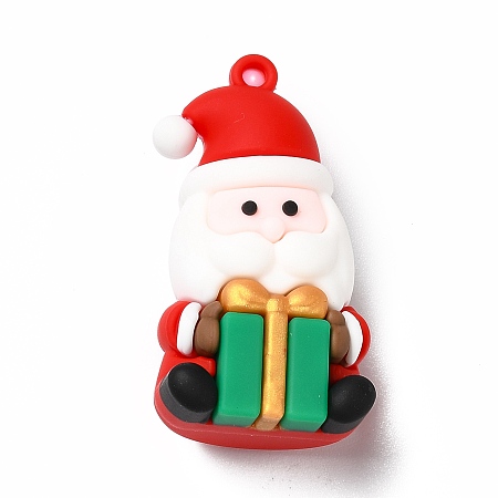 Honeyhandy Christmas PVC Plastic Pendants, Father Christmas with Gift, Red, 48x25.5x19mm, Hole: 3mm