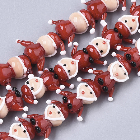 ARRICRAFT Handmade Lampwork Beads Strands, Santa Claus, for Christmas, Red, 19.5x20x11mm, Hole: 1.8mm; about 25pcs/Strand, 19.69 inches(50cm)