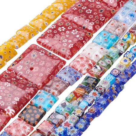 Pandahall Elite 20 Strands Millefiori Lampwork Glass Beads Square Spacer Bead for Jewelry Making 15.5