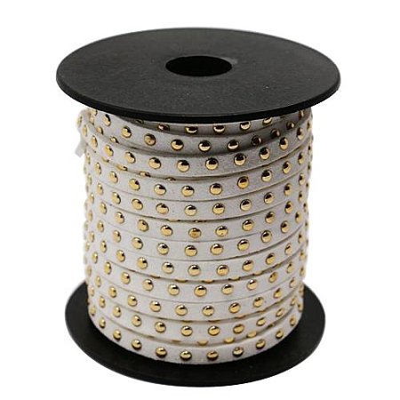 ARRICRAFT 1 Roll Golden Aluminum Studded Korea Faux Suede Cord, White, 4.5x2mm; about 20yards/roll