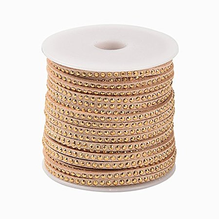 ARRICRAFT 1 Roll 3mm Faux Leather Suede Beading Cords Lace Velvet String with Aluminum Cabochons 20 Yards per Roll Light Brown
