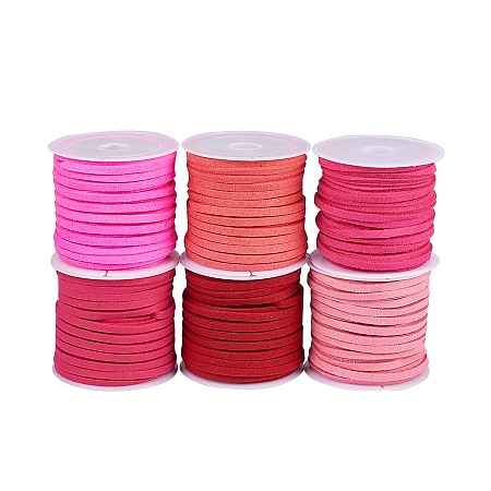 PandaHall Elite 3mm Mixed Color Faux Leather Necklace Cord Suede Beading Cords Jewelry String, about 5m/roll, 6 roll/bag