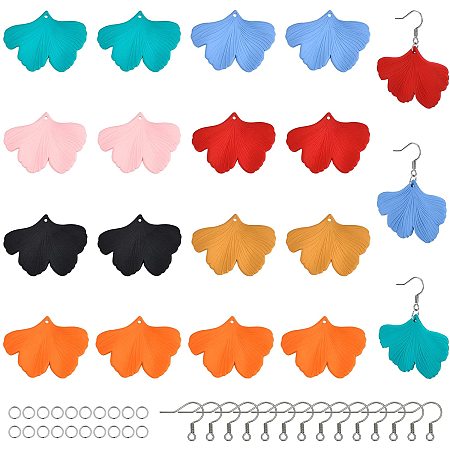 BENECREAT 28PCS Mixed Color Ginkgo Leaf Acrylic Pendants Leaf Transparent Acrylic Blanks with Jump Rings and Earring Hooks for Keychain, Necklaces and DIY Crafts (Hole: 1.4mm)