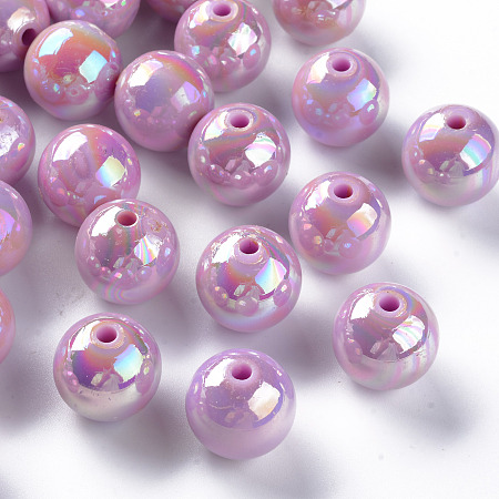 Honeyhandy Opaque Acrylic Beads, AB Color Plated, Round, Violet, 16x15mm, Hole: 2.8mm, about 220pcs/500g