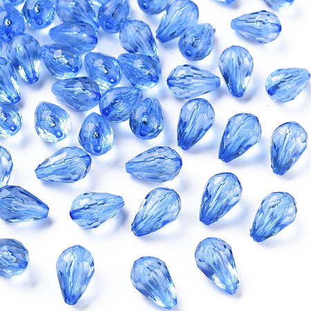 Honeyhandy Transparent Acrylic Beads, Faceted, Teardrop, Cornflower Blue, 12x8mm, Hole: 1.5mm, about 1338pcs/500g