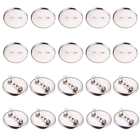 PandaHall Elite About 50 Pcs Iron Brooch Clasps Pin Disk Base Pad Bezel Blank Cabochon Trays Backs Bar Diameter 25mm for Badge, Corsage, Name Tags and Jewelry Craft Making Platinum