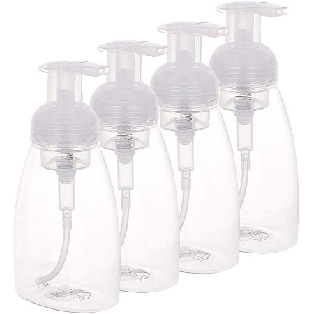 BENECREAT 4 Pack 8.45oz Plastic Foaming Pump Bottles Clear Foaming Soap Dispenser for Facial Cleanser, Dish Soap Kitchen and Bathroom