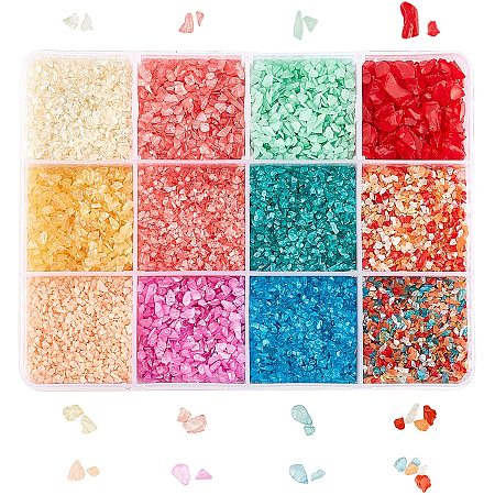 OLYCRAFT 192g Glass Chips 12 Colors Crushed Glass Glitter Painted Glass Beads Undrilled Glass Beads Irregular Glass Beads Little Glass Gravel Chunky Glitter for Nail Art Resin Fillers Decoration