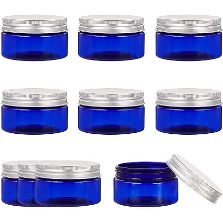 BENECREAT 10 Pack 3.5 oz Blue PET Plastic Refillable Cream Jar Empty Cosmetic Containers Vials with Screw Lid for Kitchen, Cosmetic, Lotion, Personal Care Products