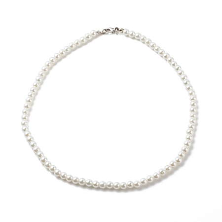 Honeyhandy Glass Pearl Round Beaded Necklace for Women, White, 18.31 inch(46.5cm)