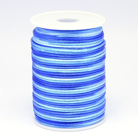 Honeyhandy Segment Dyed Polyester Cord, Satin Rattail Cord, Blue, 2mm, about 100yards/roll