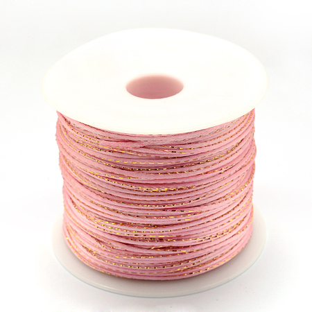 Honeyhandy Metallic Stain Beads String Cords, Nylon Mouse Tail Cord, Pink, 1.5mm, about 100yards/roll(300 feet/roll)
