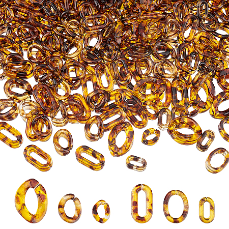 DICOSMETIC 480Pcs 6 Style Acrylic Linking Ring Twist Quick Link Connectors Leopard Print Connector for Curb Chains Oval Open Link Ring for Chunky Acrylic Purse Strap Earring Necklace Jewelry Making