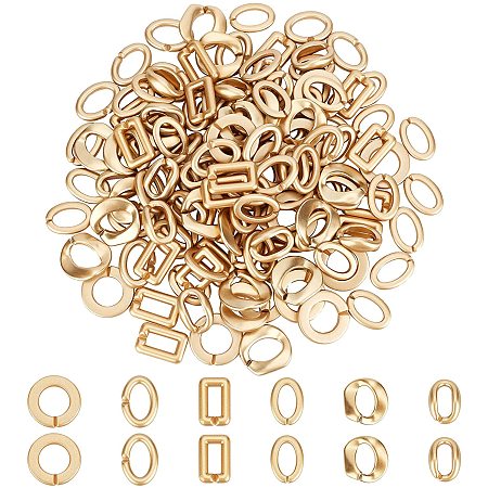 SUPERFINDINGS About 84-94Pcs Gold 6Style Opaque Spray Painted Acrylic Linking Rings Quick Link Connectors for Earring Necklace Jewelry Eyeglass Chain DIY Craft Making