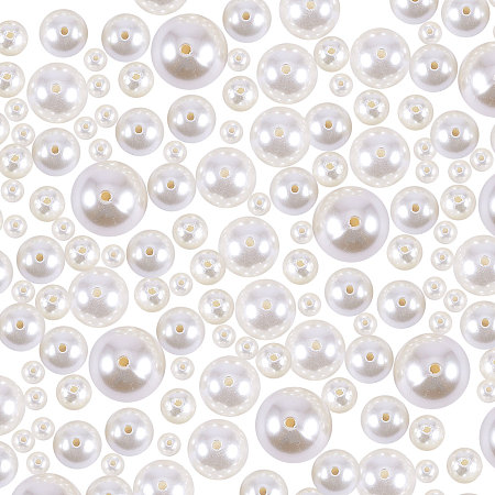 PandaHall Elite 100 Pieces 5 Sizes Imitated Pearl Beads White Smoke Round Acrylic Beads for DIY Jewelry