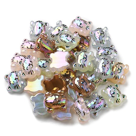 UV Plating Luminous Acrylic Beads, Cat, Mixed Color, 18.5x20.5x8.5mm, Hole: 2.6mm