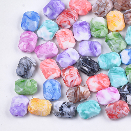 Arricraft Acrylic Beads, Imitation Gemstone Style, Two Tone, Faceted, Rectangle, Mixed Color, 24x18.5x8.5mm, Hole: 3mm, about 175pcs/500g