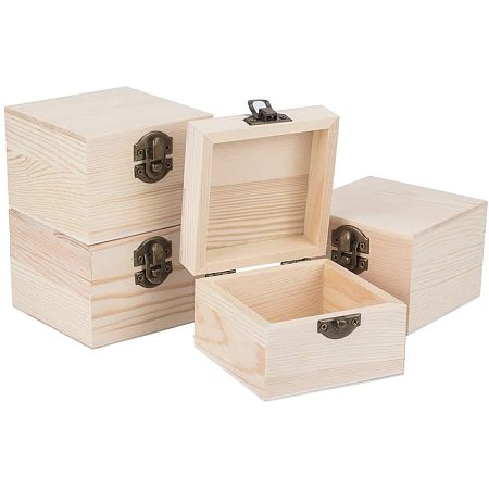OLYCRAFT 4PCS Unfinished Wooden Box Easter Wooden Jewelry Box, Natural Wood Box with Hinged Lid for DIY Easter Arts Hobbies Home Storage